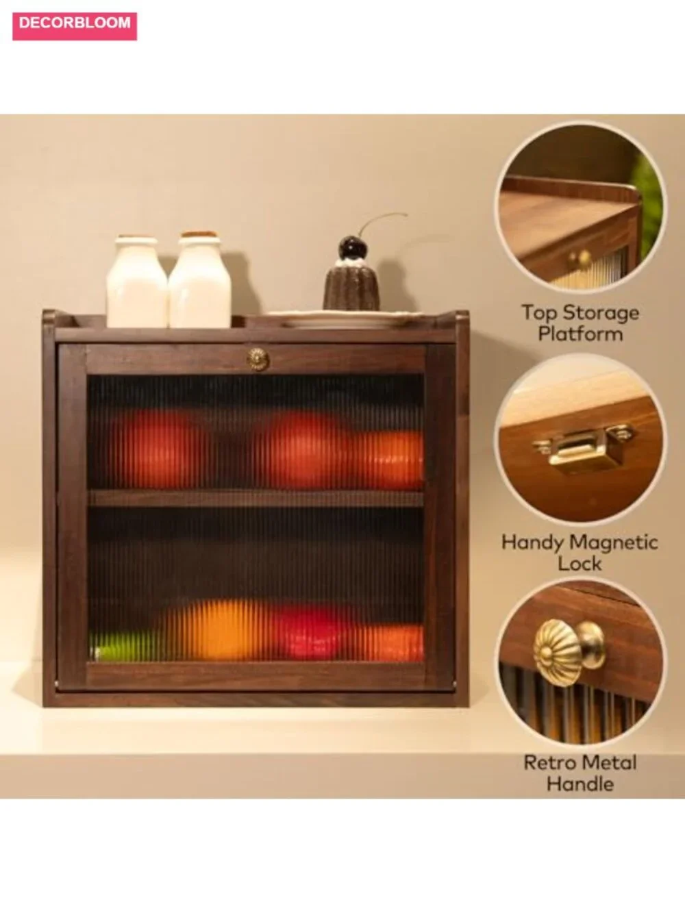 Solid Pine Wood Bread Box with Acrylic Window and Magnetic Latch